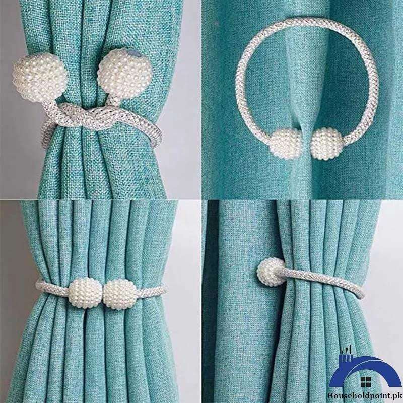 2Pcs Pearl Magnetic Curtain Tie Clips
