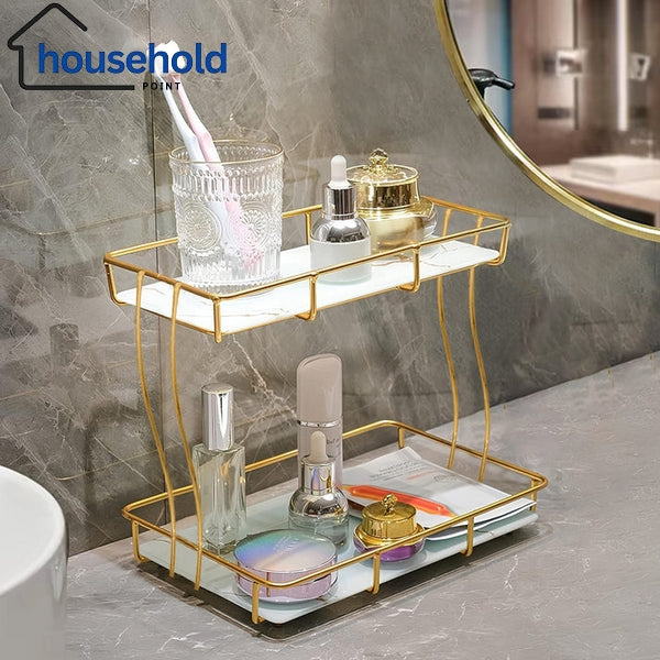 2-Tier Rectangular Golden Vanity Stand