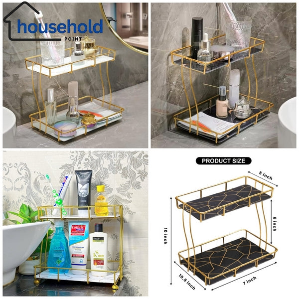2-Tier Rectangular Golden Vanity Stand