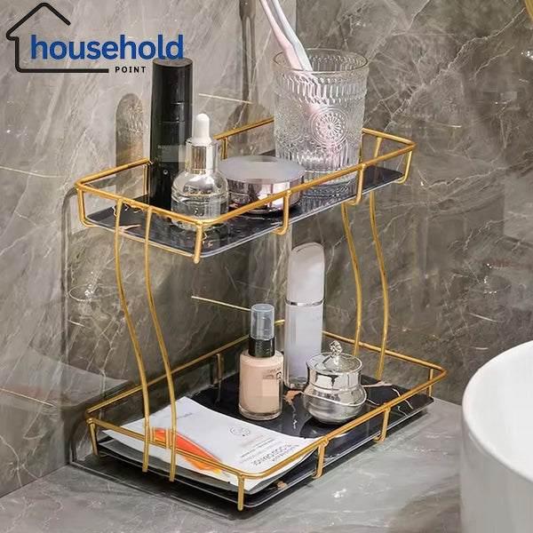 2-Tier Rectangular Golden Vanity Stand
