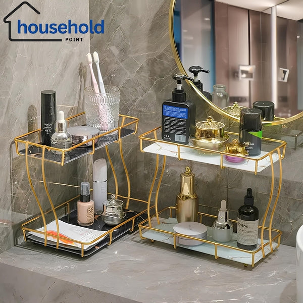 2-Tier Rectangular Golden Vanity Stand