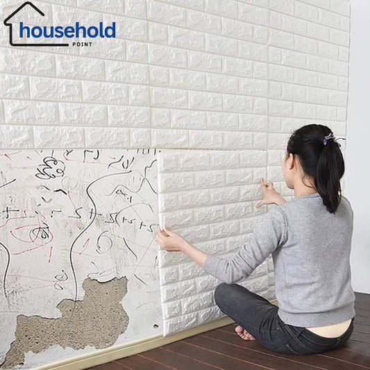 3D Foam Wall Brick Sheets White 16 Pcs