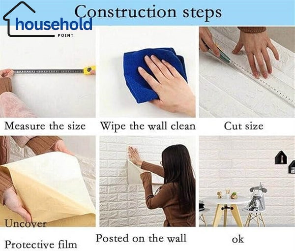 3D Foam Wall Brick Sheets White