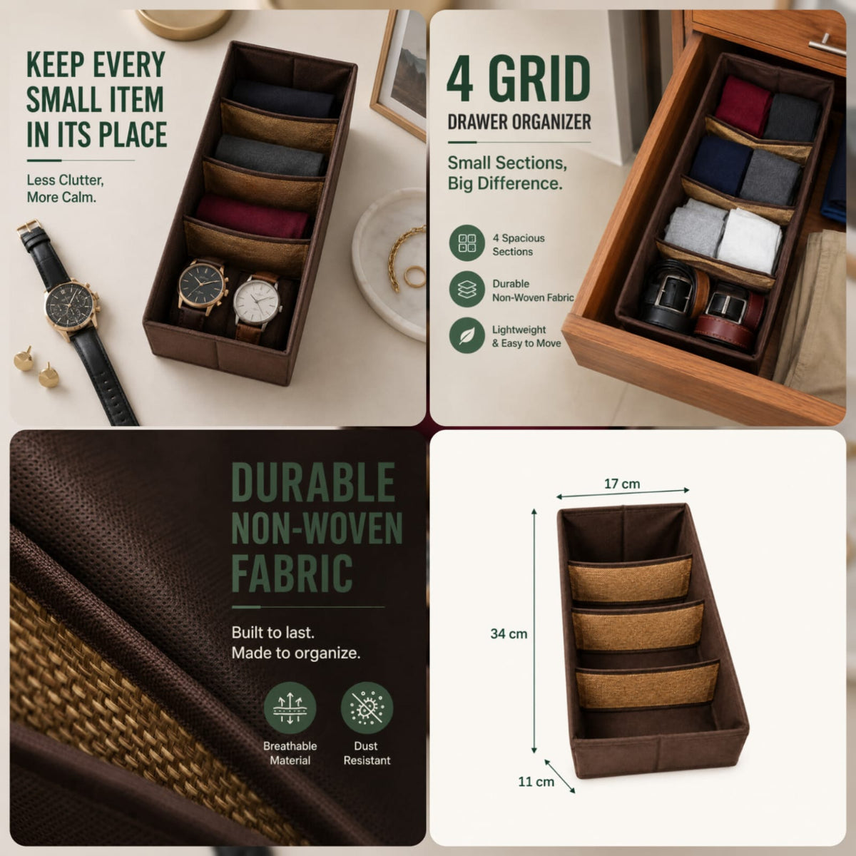 4-Grid Foldable Drawer & Accessories Organizer