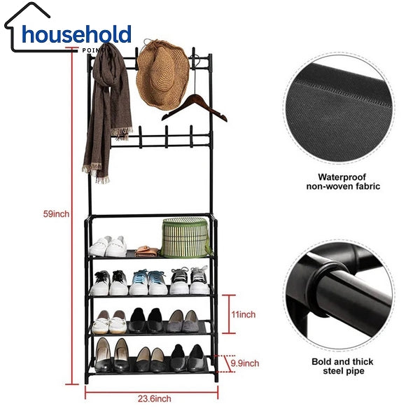 4 Layer Shoe Rack With Coat Hanger