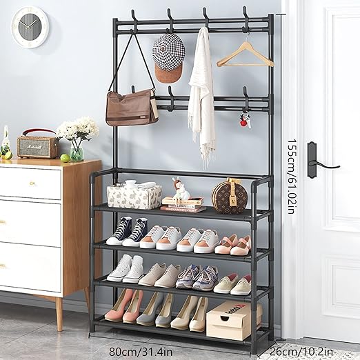 4 Layer Shoe Rack With Coat Hanger Large