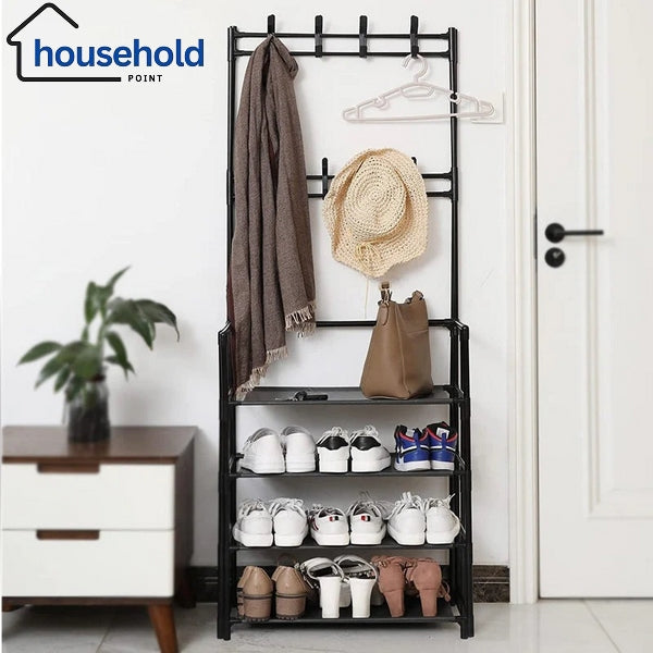 4 Layer Shoe Rack With Coat Hanger
