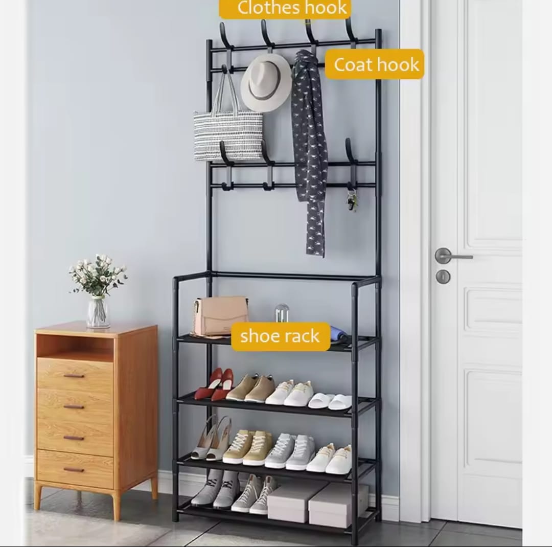 4 Layer Shoe Rack With Coat Hanger