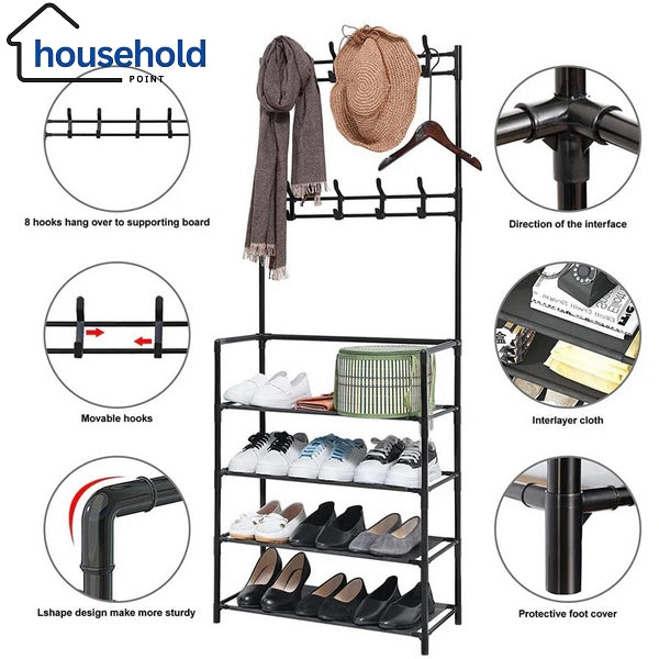 4 Layer Shoe Rack With Coat Hanger