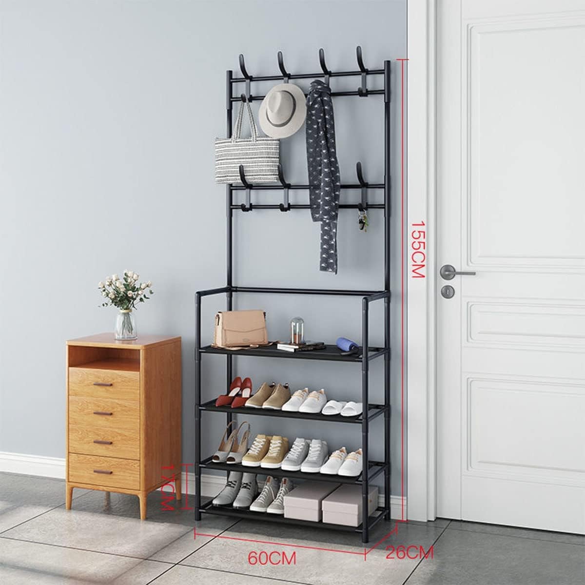 4 Layer Shoe Rack With Coat Hanger Medium
