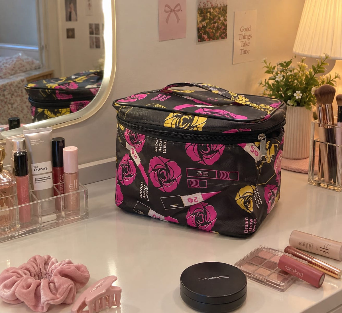 Travel Makeup & Toiletry Pouch – Floral Cosmetic Organizer