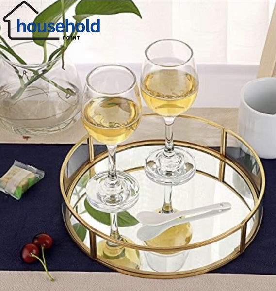 Glassy Golden Vanity Display With Mirror