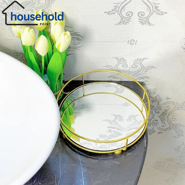 Glassy Golden Vanity Display With Mirror