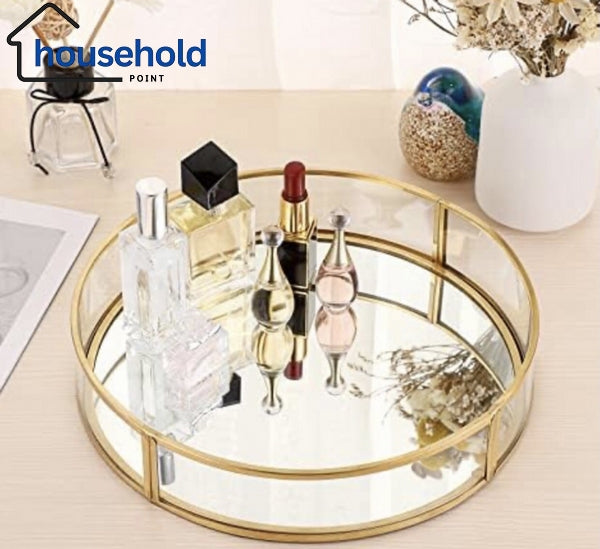 Glassy Golden Vanity Display With Mirror