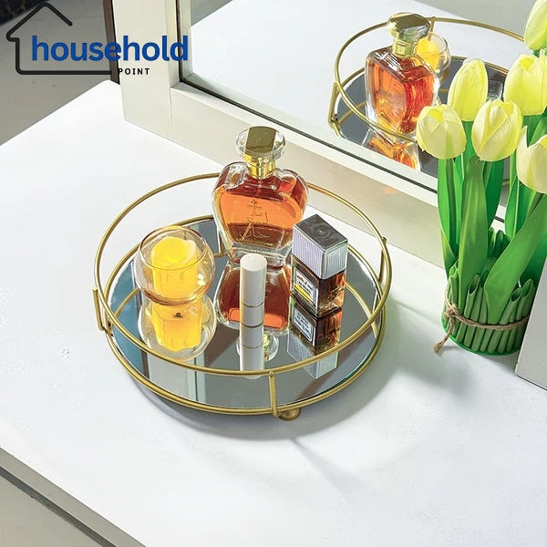 Glassy Golden Vanity Display With Mirror