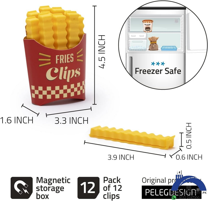 Magnetic Fries Sealing Clips (Set Of 12 with Holder)