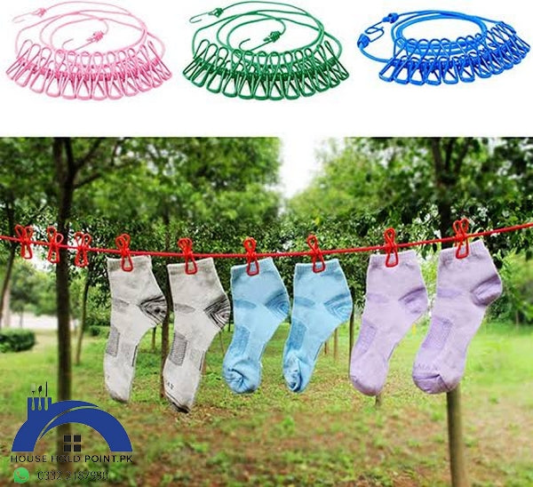 Retractable Clothes Drying Rope With 12 Clips