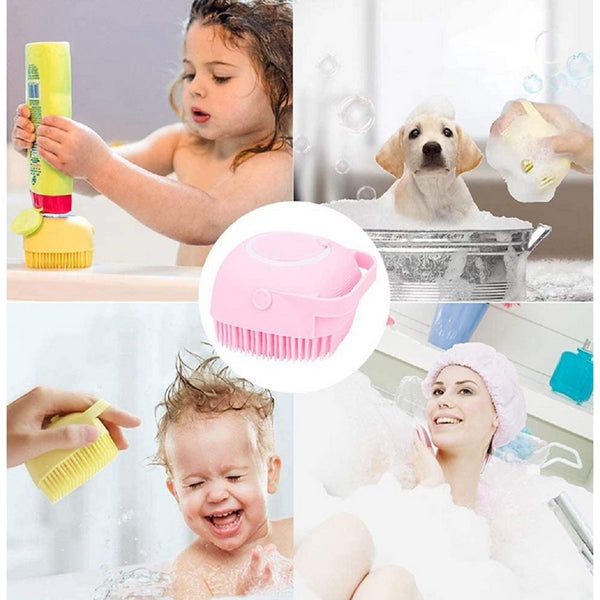 Silicone Bath Body Brush Featuring a Built-In Liquid Soap Dispenser