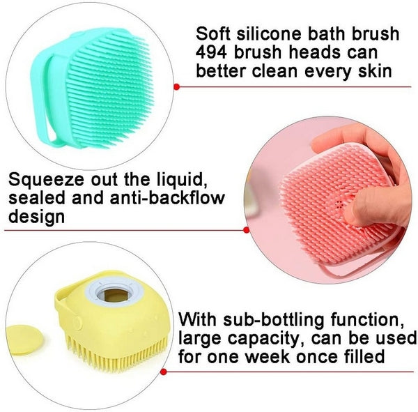 Silicone Bath Body Brush Featuring a Built-In Liquid Soap Dispenser