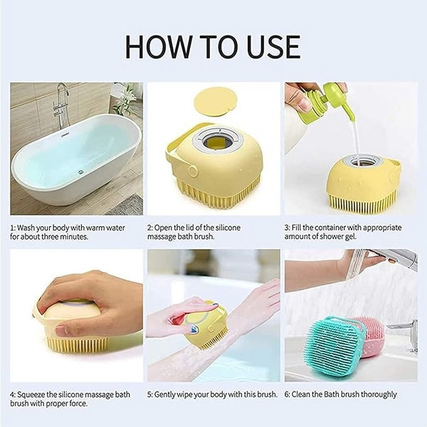 Silicone Bath Body Brush Featuring a Built-In Liquid Soap Dispenser