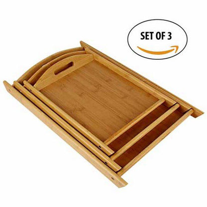 3 Pcs Bamboo Wooden Multipurpose Tray Set New
