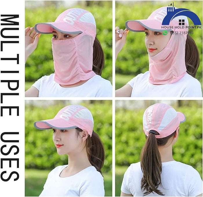 2 in 1 Sun Protection Cap & Mask (Black Color)
