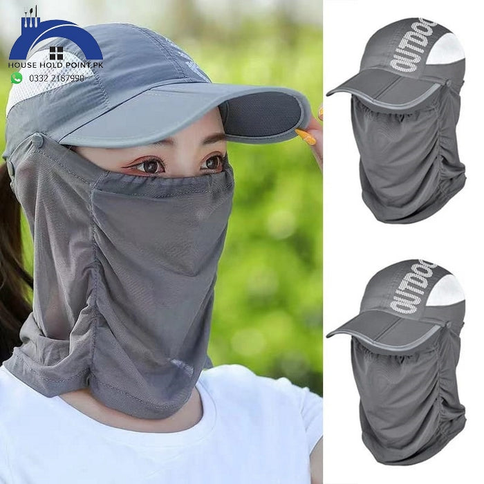 2 in 1 Sun Protection Cap & Mask (Black Color) Pack Of 2