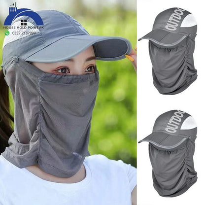 2 in 1 Sun Protection Cap & Mask (Black Color) Pack Of 2