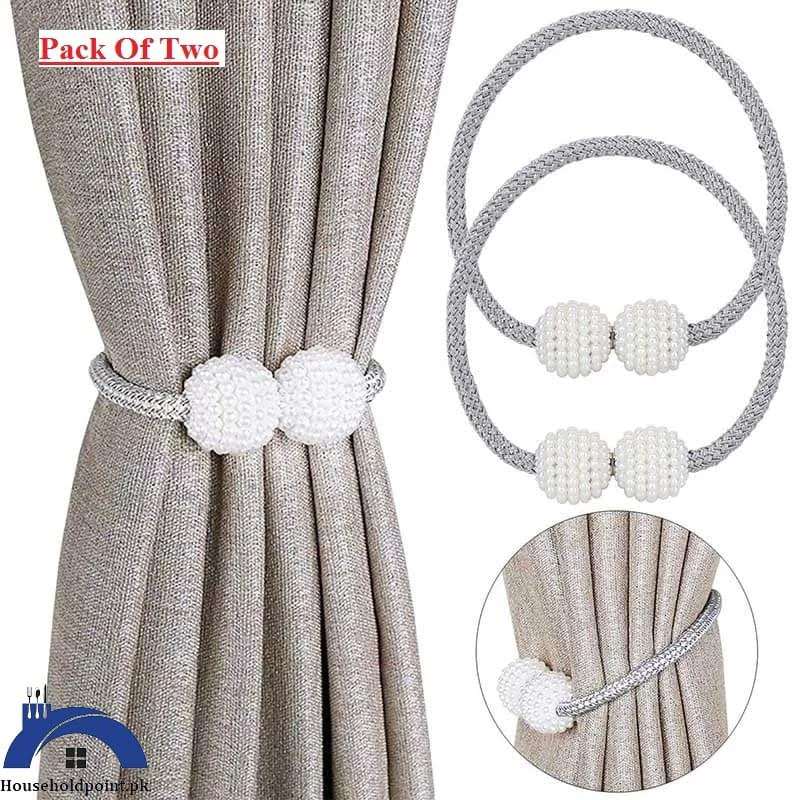 2Pcs Pearl Magnetic Curtain Tie Clips