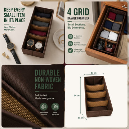 4-Grid Foldable Drawer & Accessories Organizer