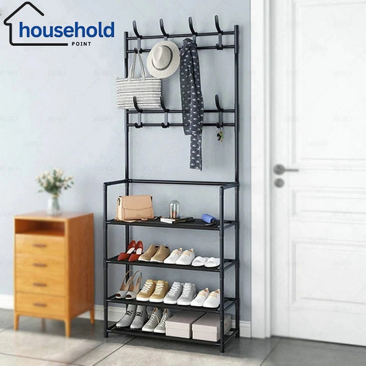 4 Layer Shoe Rack With Coat Hanger