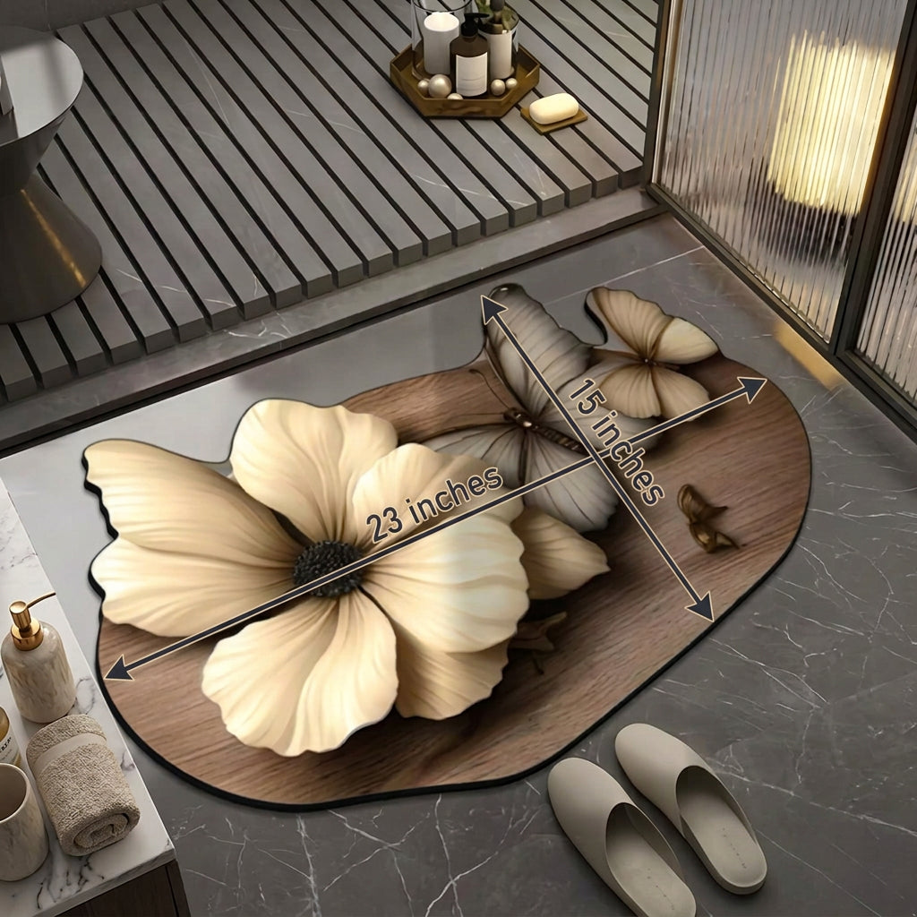 Absorbent Non-Slip Bathroom Mat – 3D Flower & Butterfly Design