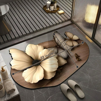 Absorbent Non-Slip Bathroom Mat – 3D Flower & Butterfly Design