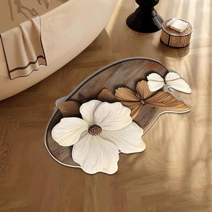 Absorbent Non-Slip Bathroom Mat – 3D Flower & Butterfly Design