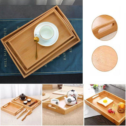 3 Pcs Bamboo Wooden Multipurpose Tray Set New Default Title