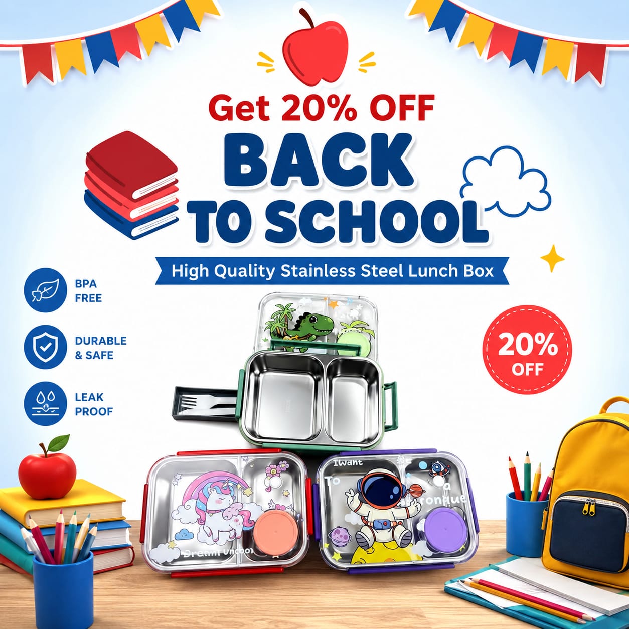 High Quality Stainless Steel kids Lunch Box