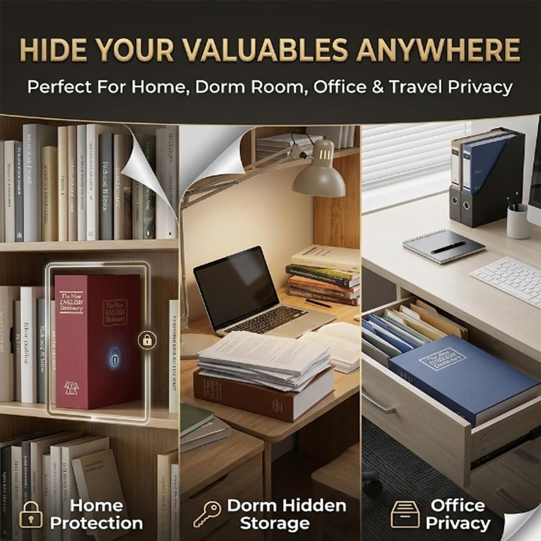 Dictionary Book Safe with Key Lock – Hidden Metal Lock Box