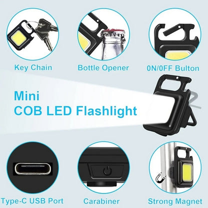 COB Rechargeable Mini Super Bright Multi Purpose LED Flashlight Keychain
