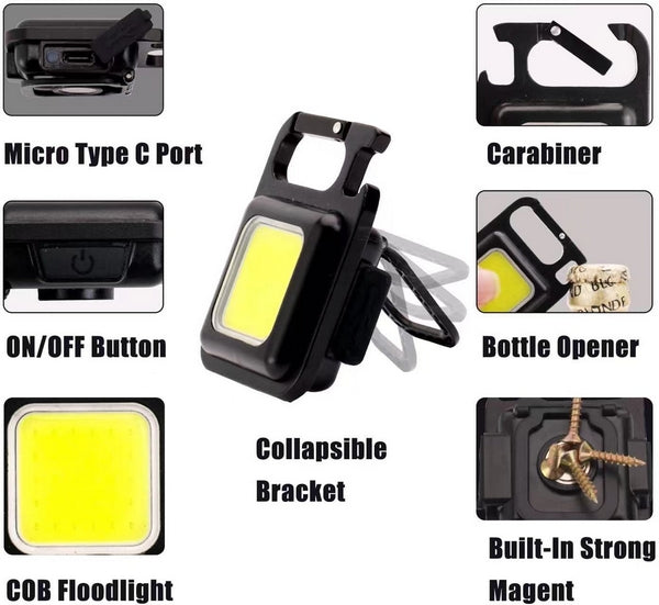 COB Rechargeable Mini Super Bright Multi Purpose LED Flashlight Keychain