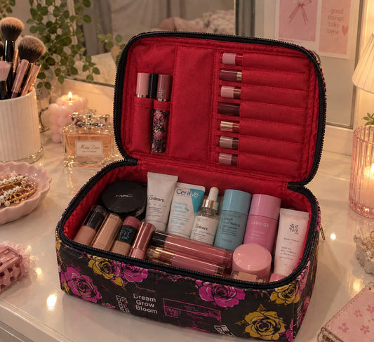 Travel Makeup & Toiletry Pouch – Floral Cosmetic Organizer