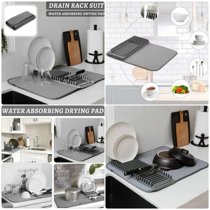 Dish Drying Mat with Plate & Utensil Rack