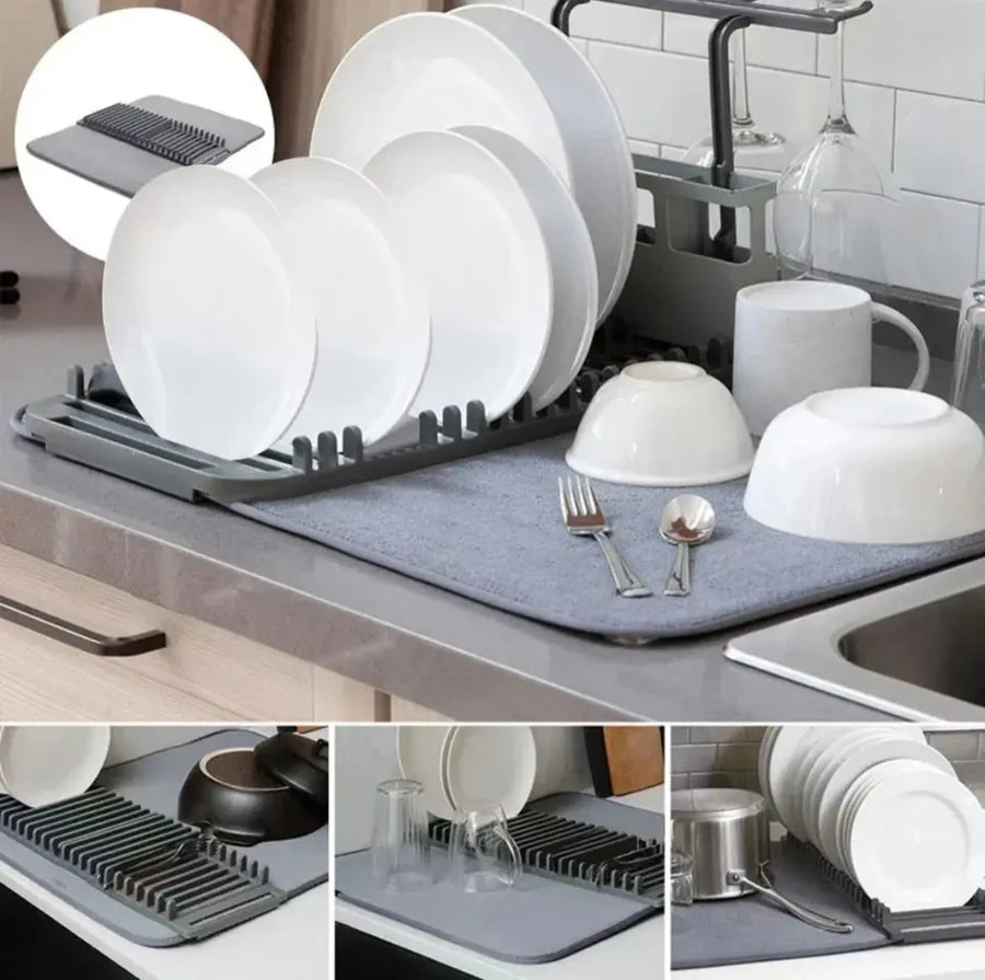 Dish Drying Mat with Plate & Utensil Rack
