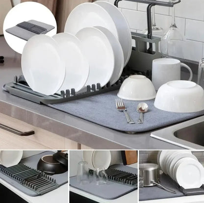 Dish Drying Mat with Plate & Utensil Rack