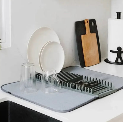 Dish Drying Mat with Plate & Utensil Rack