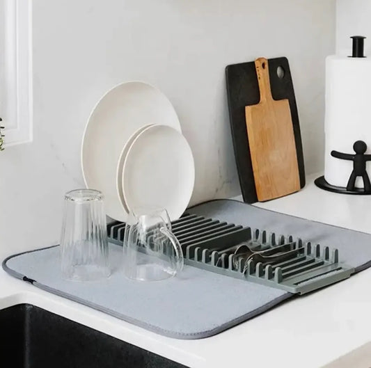 Dish Drying Mat with Plate & Utensil Rack