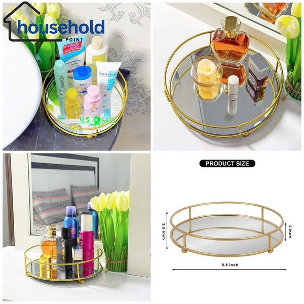 Glassy Golden Vanity Display With Mirror