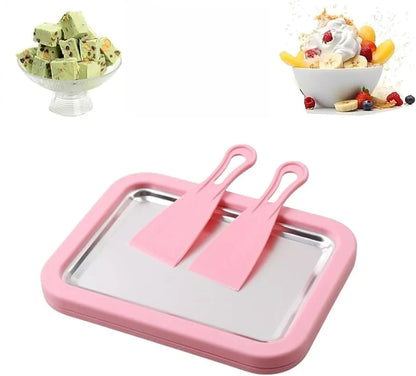Instant Rolled Ice Cream Maker Tray with 2 Spatulas