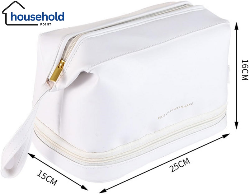 Multifunctional Double Layer Leather Travel Cosmetic Pouch
