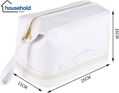 Multifunctional Double Layer Leather Travel Cosmetic Pouch