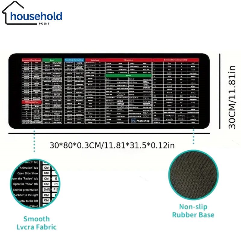Keyboard Shortcut Pad – Quick Key Non-Slip Keyboard & Mouse Pad with All MS Office Shortcuts